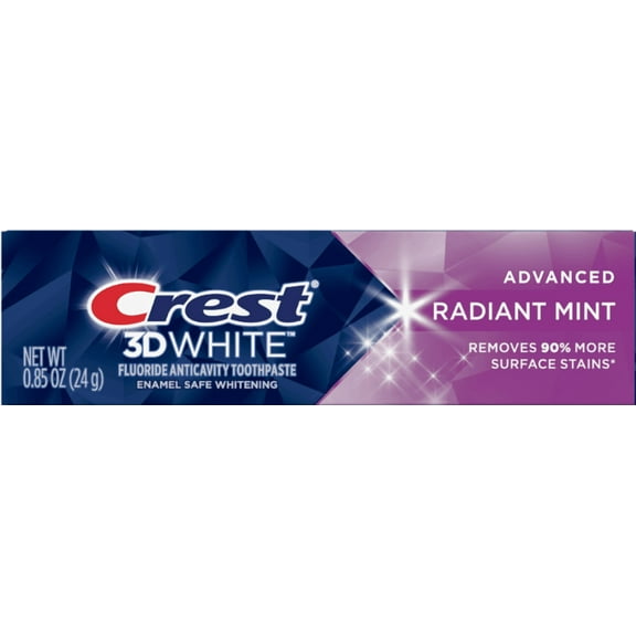 Crest 3D White Advanced Teeth Whitening Toothpaste, Radiant Mint, .85 oz (4 Pack)