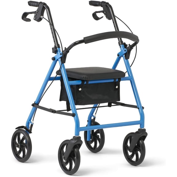 BOBOKY Light Blue 4-Wheel Rollator Walker for Seniors, Rolling Walker with Seat Hand Brakes Storage Basket, Heavy Duty Frame Supports 300 lbs, Foldable Mobility Aid, Adjustable Height