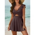 thumbnail image 7 of SHEWIN One Piece Swimsuit for Women Ruffle Cutout Swimdress Tummy Control V Neck Wrap Swimwear Brown XL, 7 of 7