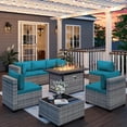 thumbnail image 5 of 8-Piece Outdoor Patio Furniture Set with 55,000 BTU Fire Pit Table, PE Wicker Rattan Sectional Sofa Conversation Set - All-Weather Garden, Backyard Furniture,Turquoise, 5 of 8
