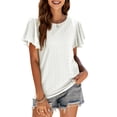 thumbnail image 1 of Guardurnaity Camiseta de mujer con volantes de Color sólido cuello lindo pulóver blusa trabajo nocturno viaje básico verano moda Top ropa Prendas para la parte del cuerpo Blanco L Guardurnaity AP011064-28, 1 of 6