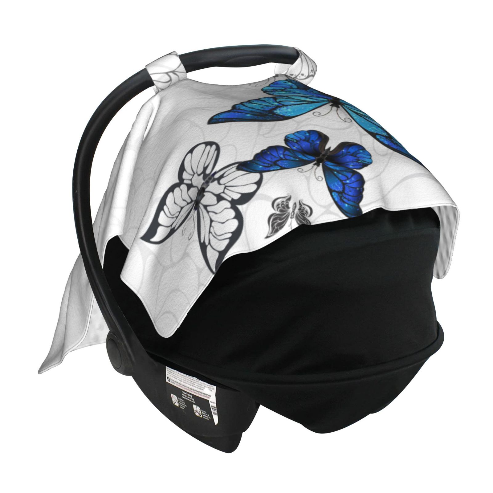 Naloa Blue Flying Butterflies Baby Car Seat Cover, Breathable Baby Carrier Cover, Multiuse Baby Carrier Cover & Nursing Breastfeeding Cover