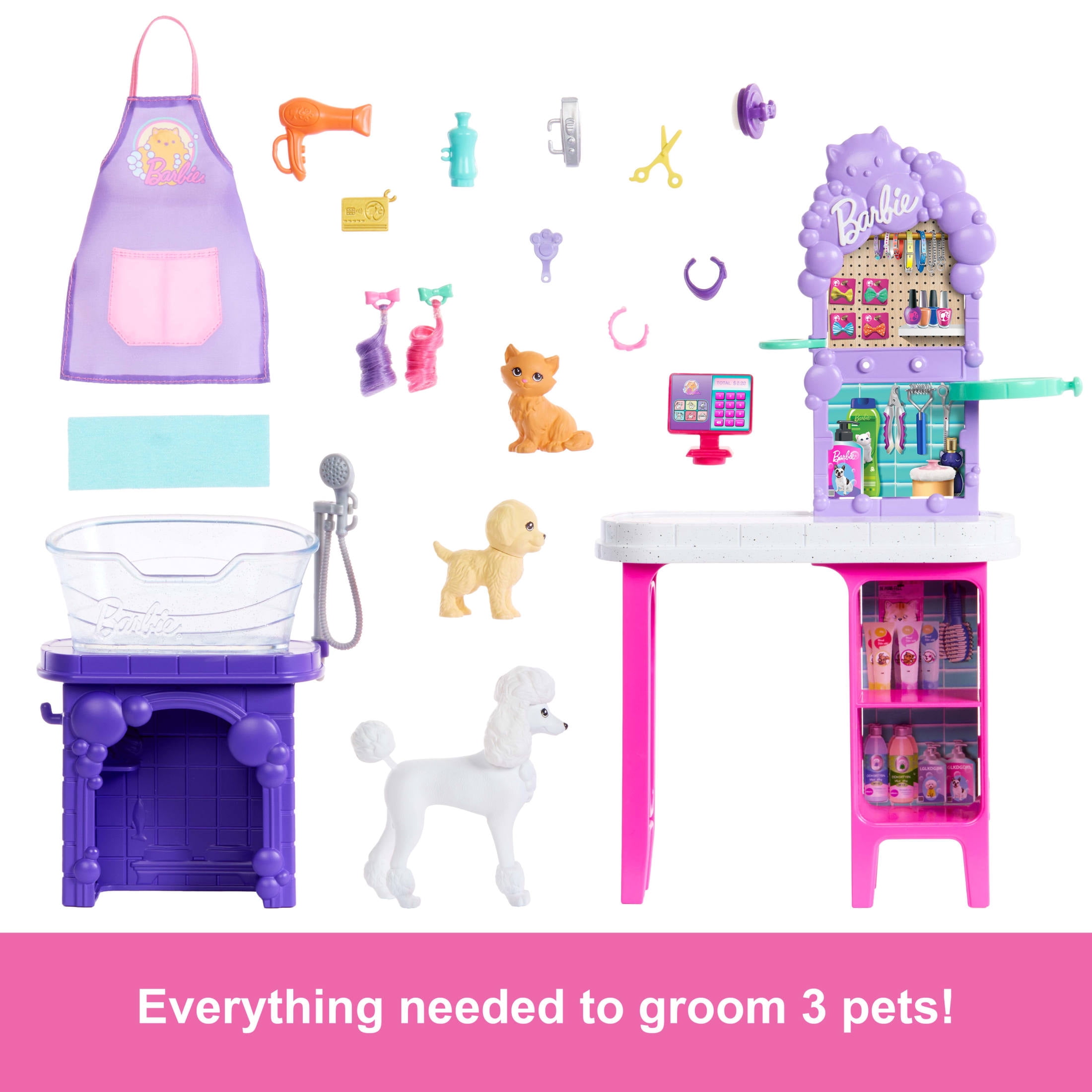 Barbie World Paw Spa Playset with 3 Pets, Wash and Groom Stations [Walmart Exclusive]