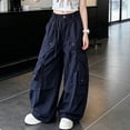 thumbnail image 5 of vdgthytj Girls Cargo Pants Fashion Baggy Wide Leg Drawstring Elastic Streetwear Fall Casual Outdoor Travel Trousers with Multi Pockets(9-10 Years,Navy), 5 of 8