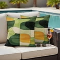 thumbnail image 4 of Green Geometric Outdoor Waterproof Pillow Covers, Middle Century Vintage Art Aesthetic Decorative Square Throw Pillowcase Sofa Cushion Sham for Patio/Couch/Chair, 16"x16" 2 Pack, 4 of 8