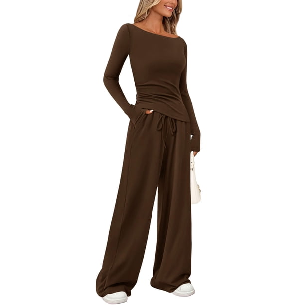 Conjunto de Lounge PRETTYGARDEN para Mujer 2 piezas Marrón Talla S