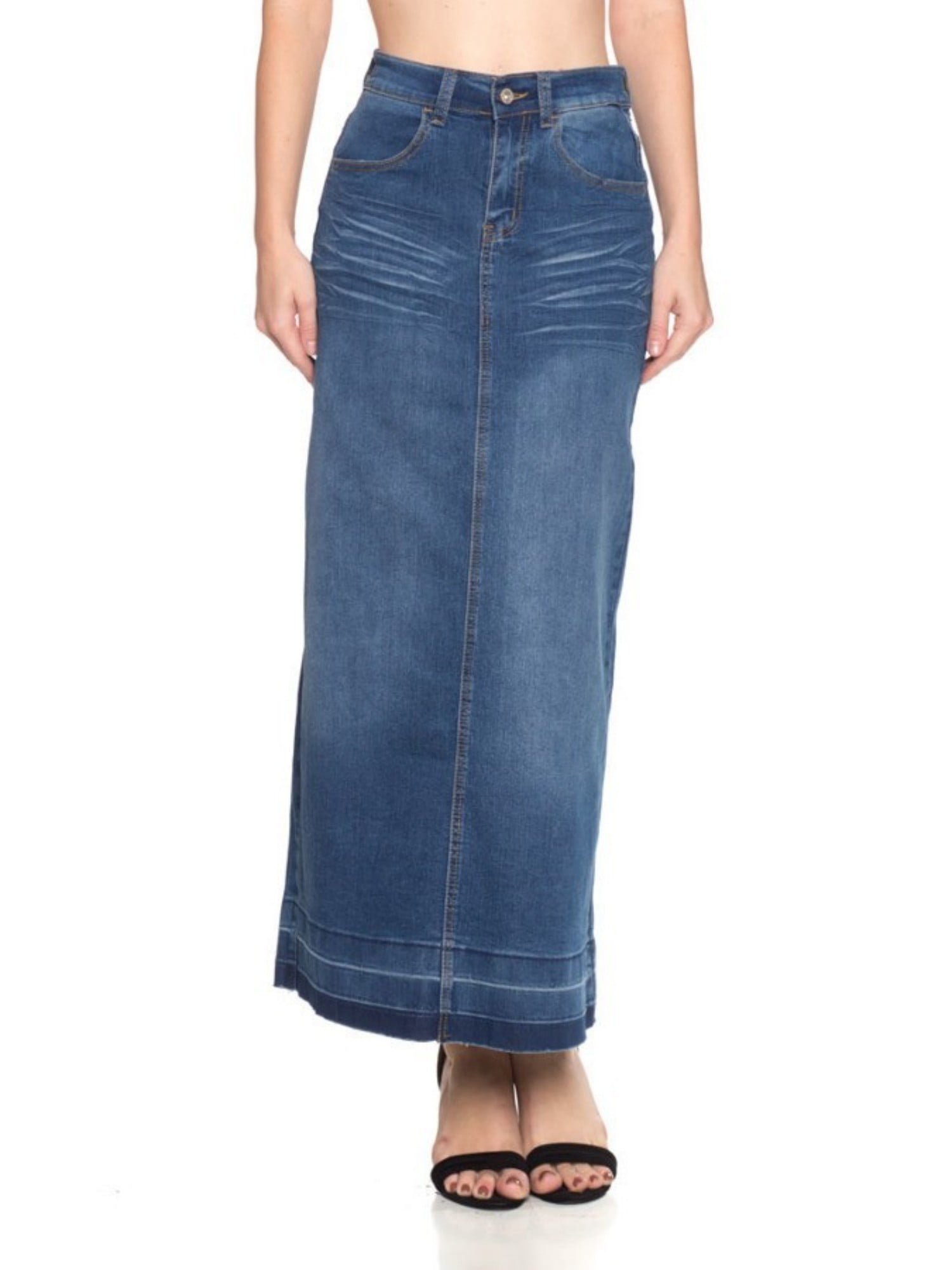 Fashion2love - Women's Plus/Junior Size Long Pencil Stretch Denim Maxi ...