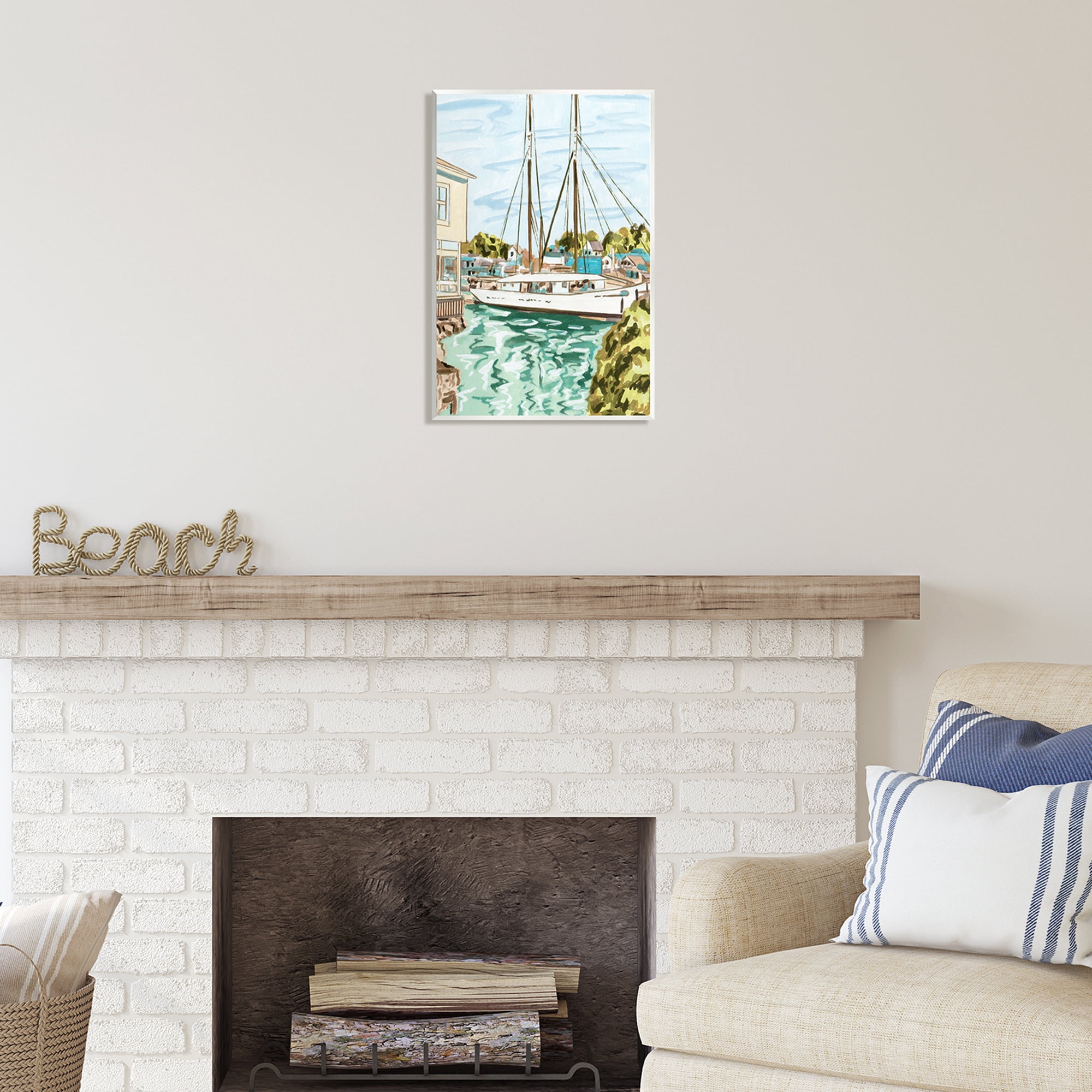 Stupell Industries Coastal Town Marina Transportation Painting Unframed Art Print Wall Art, 13 x 19