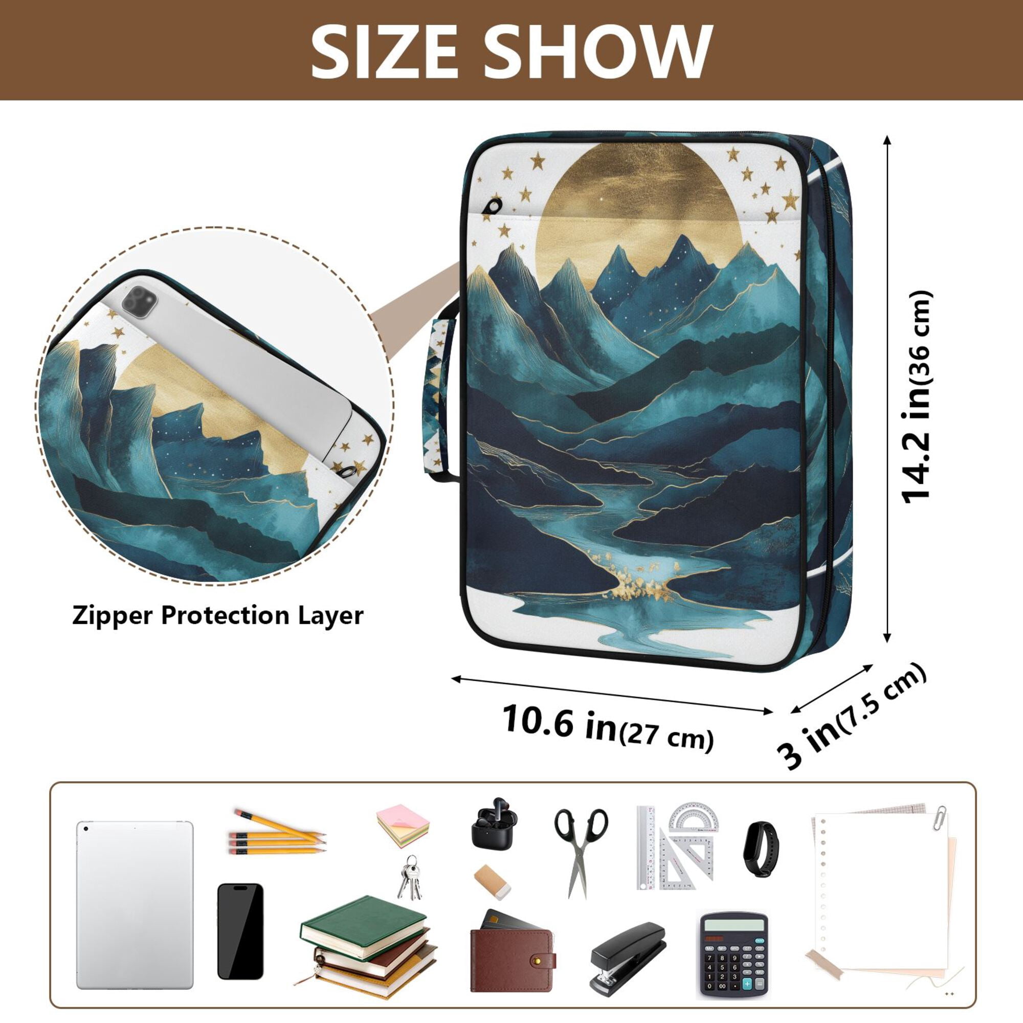 FORMRS Accordion File Folder A4 Size 7-Pocket Expanding Document Organizer Bag with 3 Ring Binder, Blue Mountains