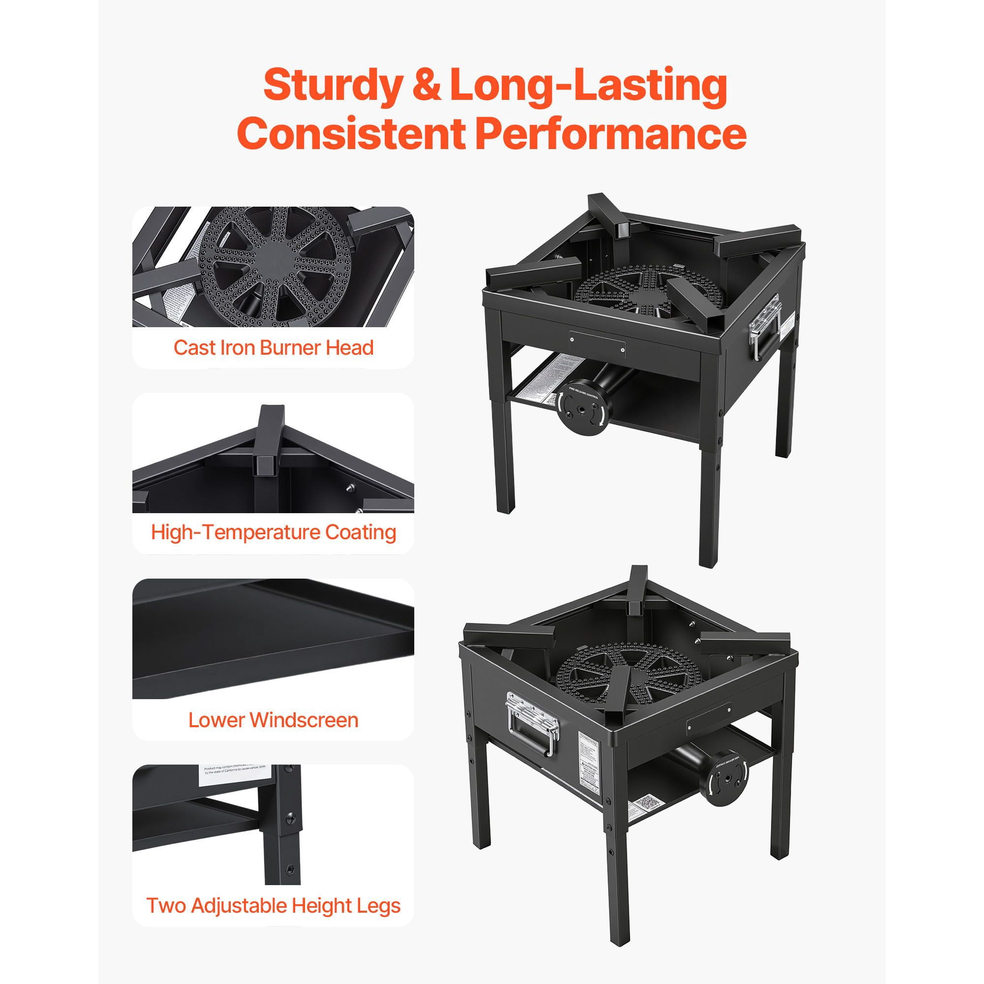 Heavy-Duty Outdoor Propane Gas Stove - 200,000 BTU Camping Grill with Shield & Regulator for BBQs and Seafood Boils