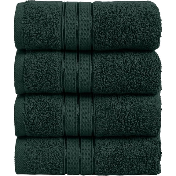Elegant Comfort 4-Pack Hand Towels Set - Three Line Popcorn Design, Hotel Quality, 16 x 28 Inches, 100% Turkish Cotton, Soft, Quick-Drying, Highly Absorbent - Forest Green