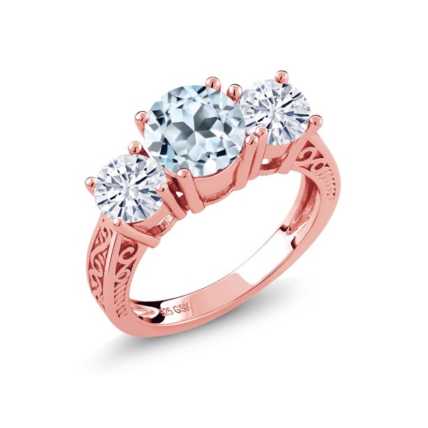 Gem Stone King 18K Rose Gold Plated Silver Ring Round Topaz Created