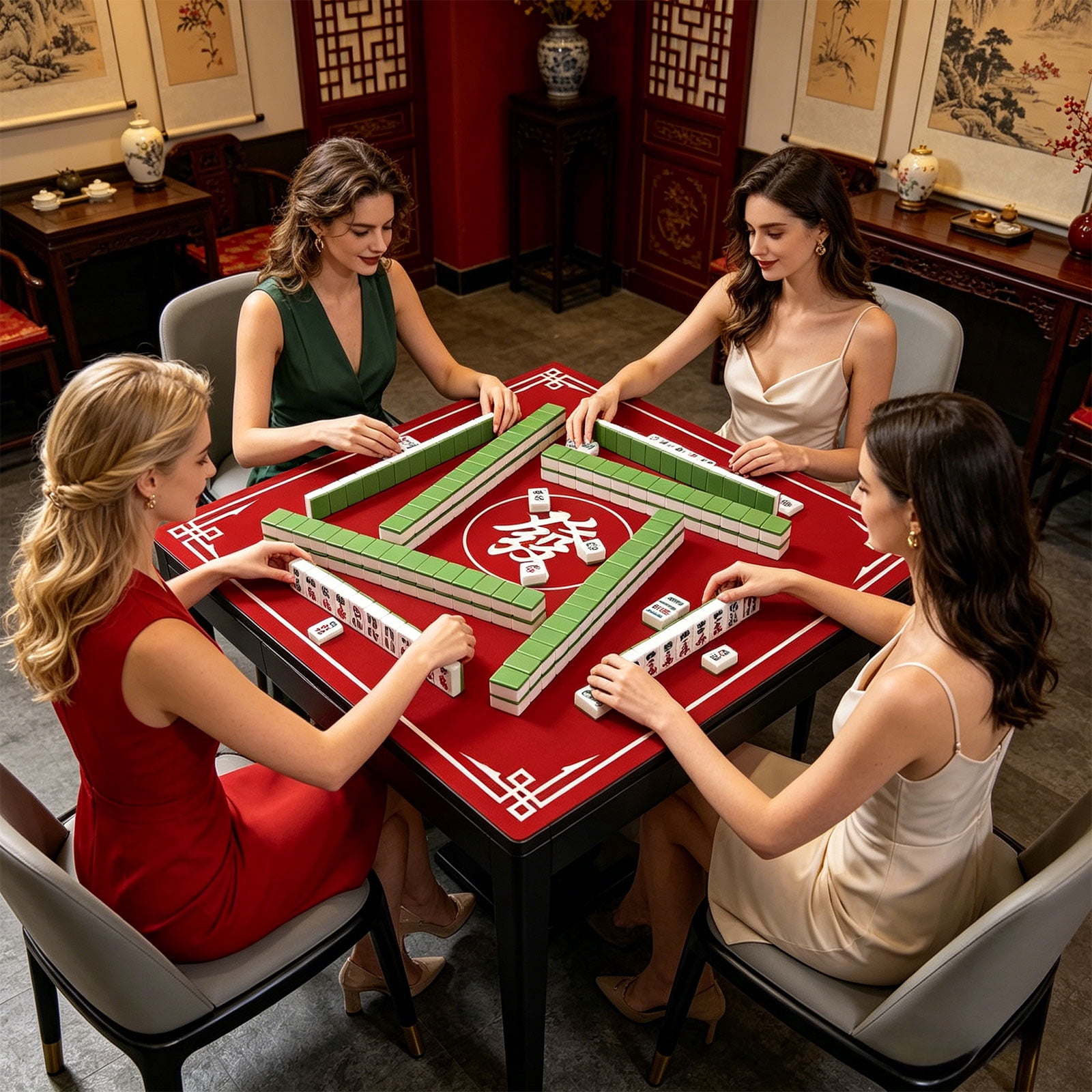 Heavy Duty 31.5 x 31.5 Inch Mahjong Table Mat Non Slip Noise Reducing Cover for Tile Game Poker Cards and Dominoes