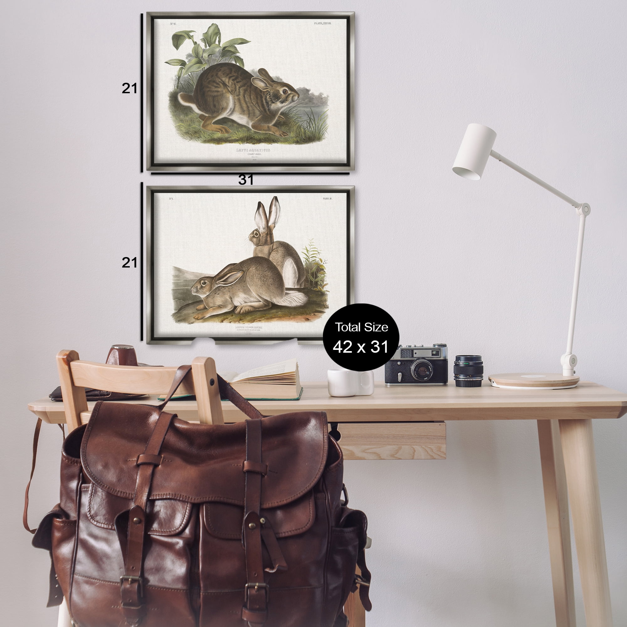 Stupell Industries Gentle Resting Cottage Rabbit Animals Painting Gray Floater Framed Canvas Art Print Wall Art, 31 x 21, Set of 2