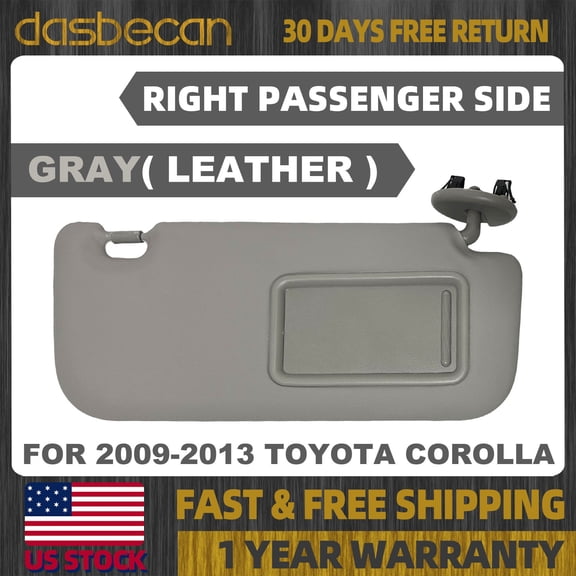 Dasbecan Front Right Passenger Side Gray Leather Sun Visor For Toyota Corolla 2009-2013 #74310-12L80-B0
