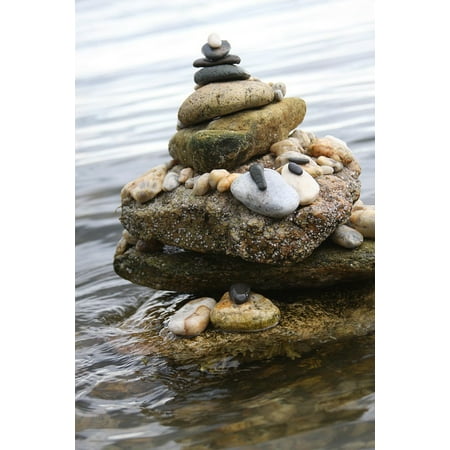 Seaside Rocks - LAMINATED POSTER Rock Seaside Cairn Balance Harmony Nature Art Poster 24x16 Adhesive Decal