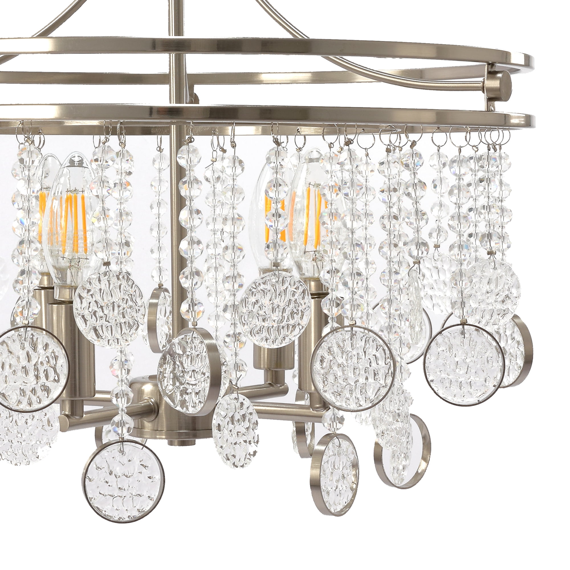 4 Light Chandelier Modern Crystal Chandeliers Lighting Pendant Ceiling Lights Fixture Lamp for Dining Living Room, Nickel