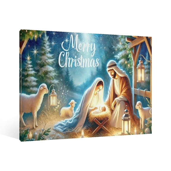 Vintage Jesus Nativity Scene Canvas Wall Art Paint Framed , Christian Watercolor Jesus Wall Art Decor,Christmas Wall Religious Artwork for Home Living Room,Bedroom Wall Decor