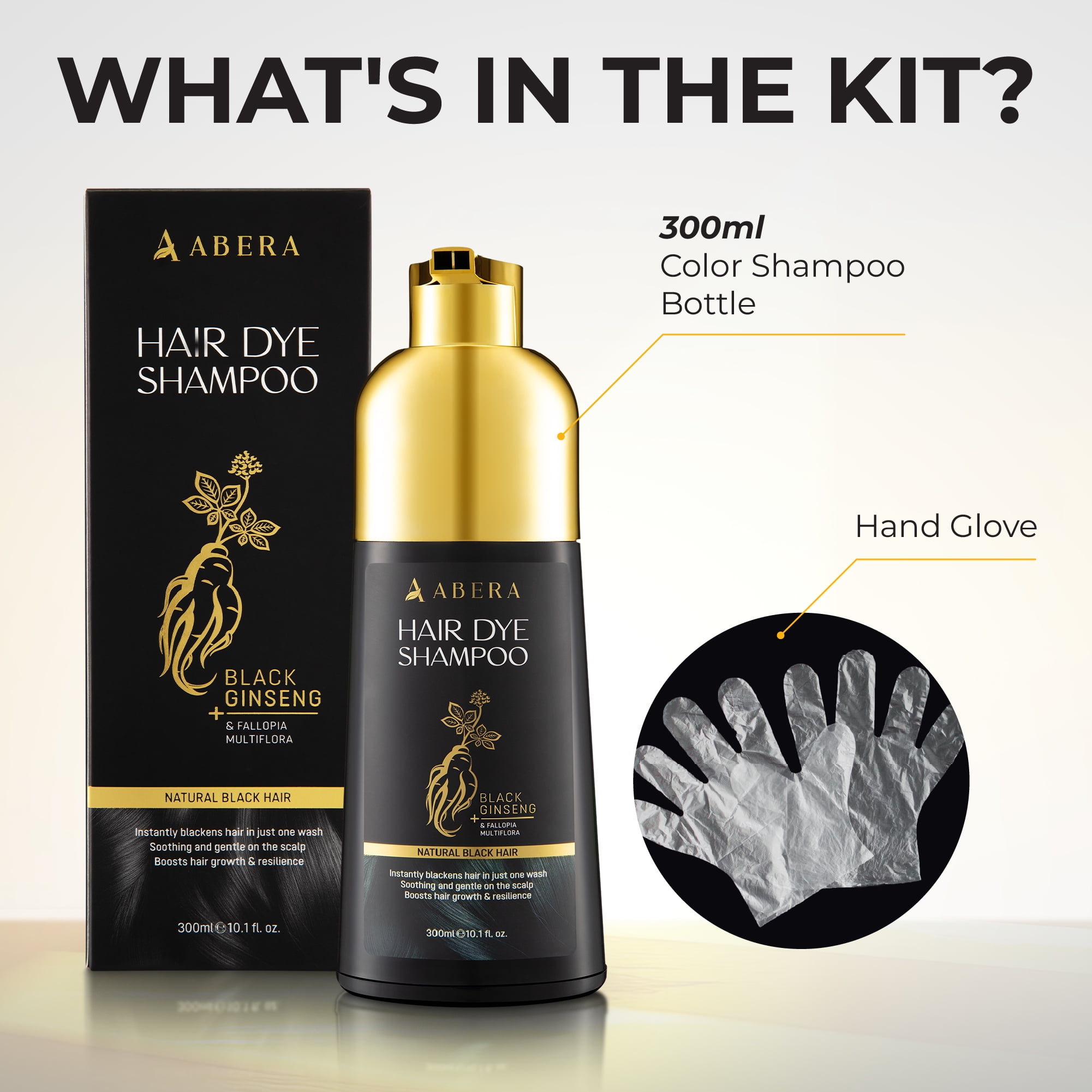 Abera Hair Dye Shampoo, Black Hair Color for Gray Coverage, Women & Men, Fade-Resistant, 10.1 fl oz