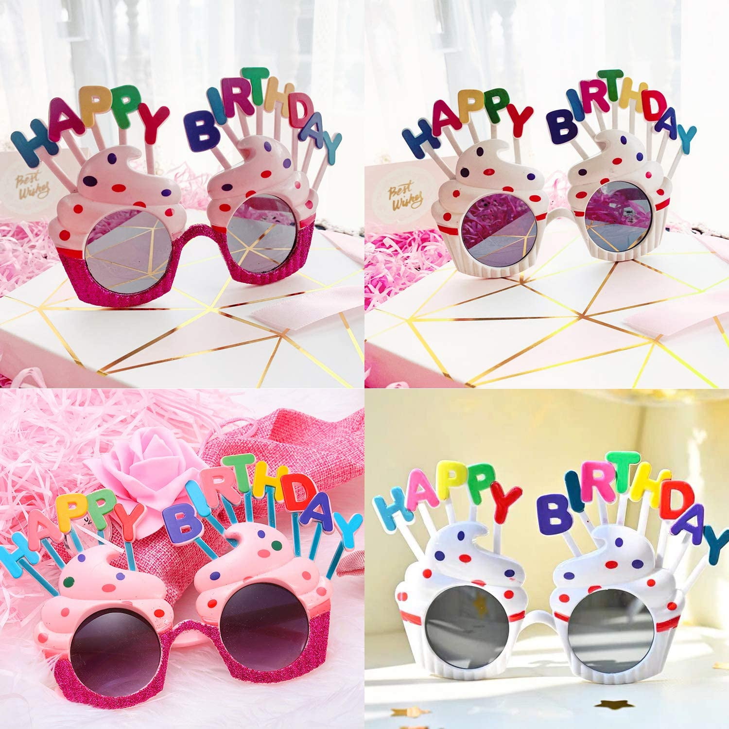 PINK 80TH BIRTHDAY AGE GLITTERED FOIL SPECTACLES PARTY GLASSES 