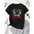 thumbnail image 3 of Creative Merry Christmas Graphic Print Women'S Trendy Round Neck Short Sleeve, Simple Casual Sports T-Shirt, Comfortable Summer Top for Holidays., 3 of 8
