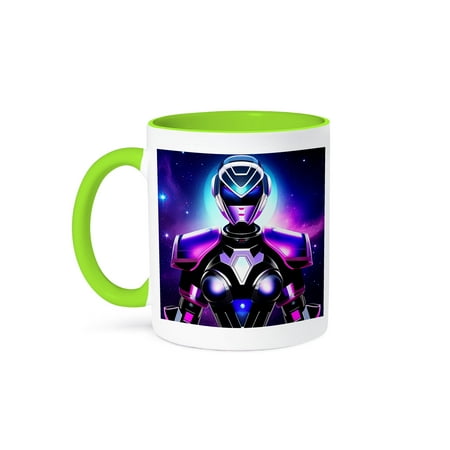 

3dRose Woman astronaut in purple space suit. Futurist digital art gift 15oz Two-Tone Green Mug