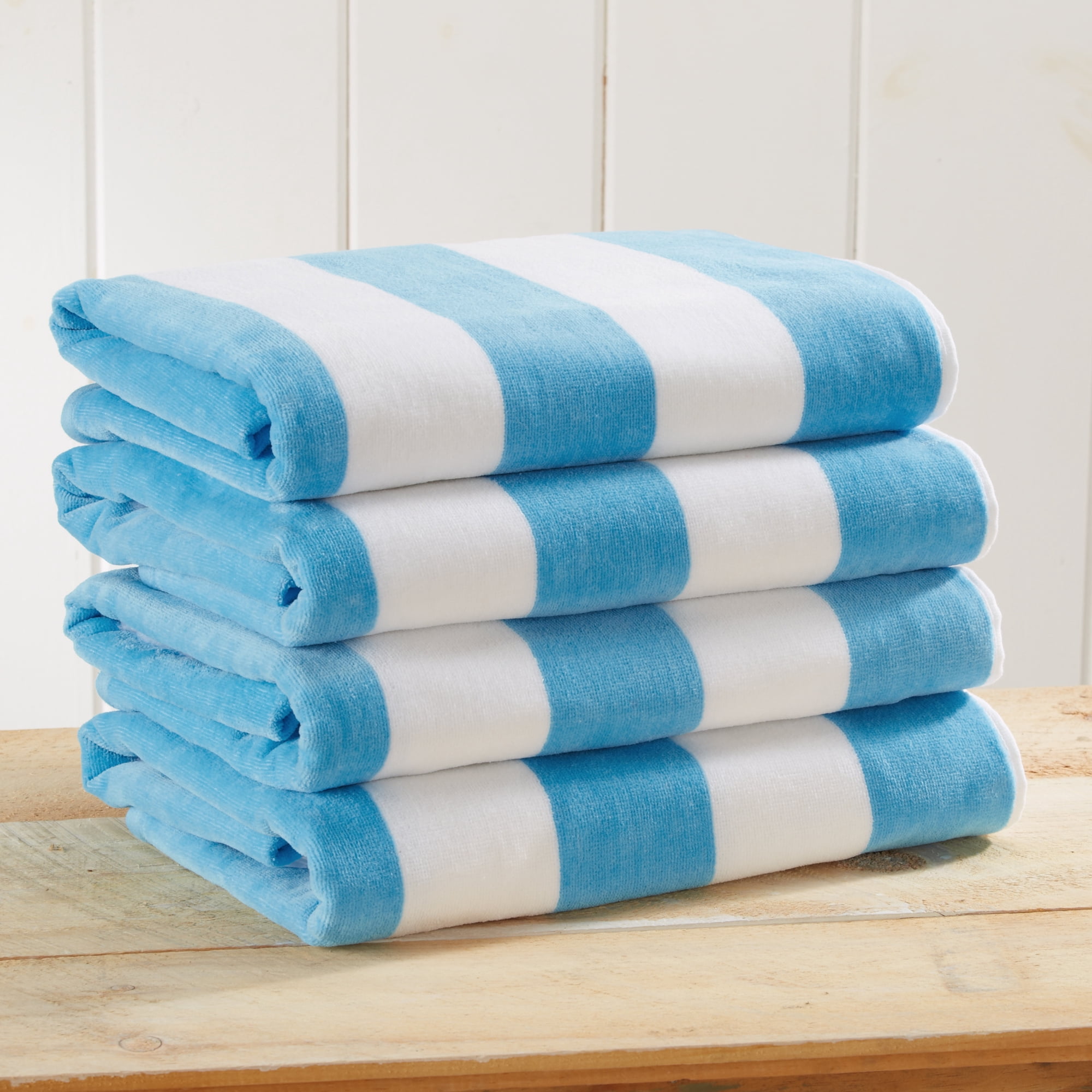 100% Cotton Cabana Striped Oversized Beach & Pool Towels (35" x 70", Air Blue)