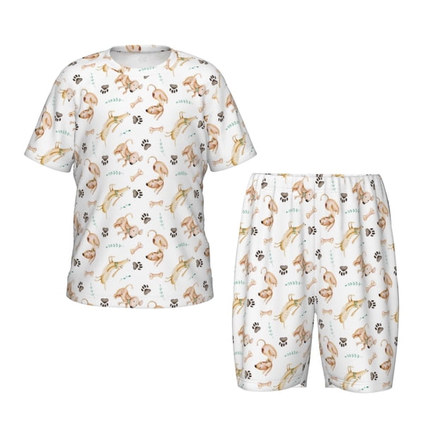 Balery Dachshund Dog Puppy Conjunto de Pijama Infantil de Manga Corta con Estampado – Ropa de Dormir de Algodón Suave-Small