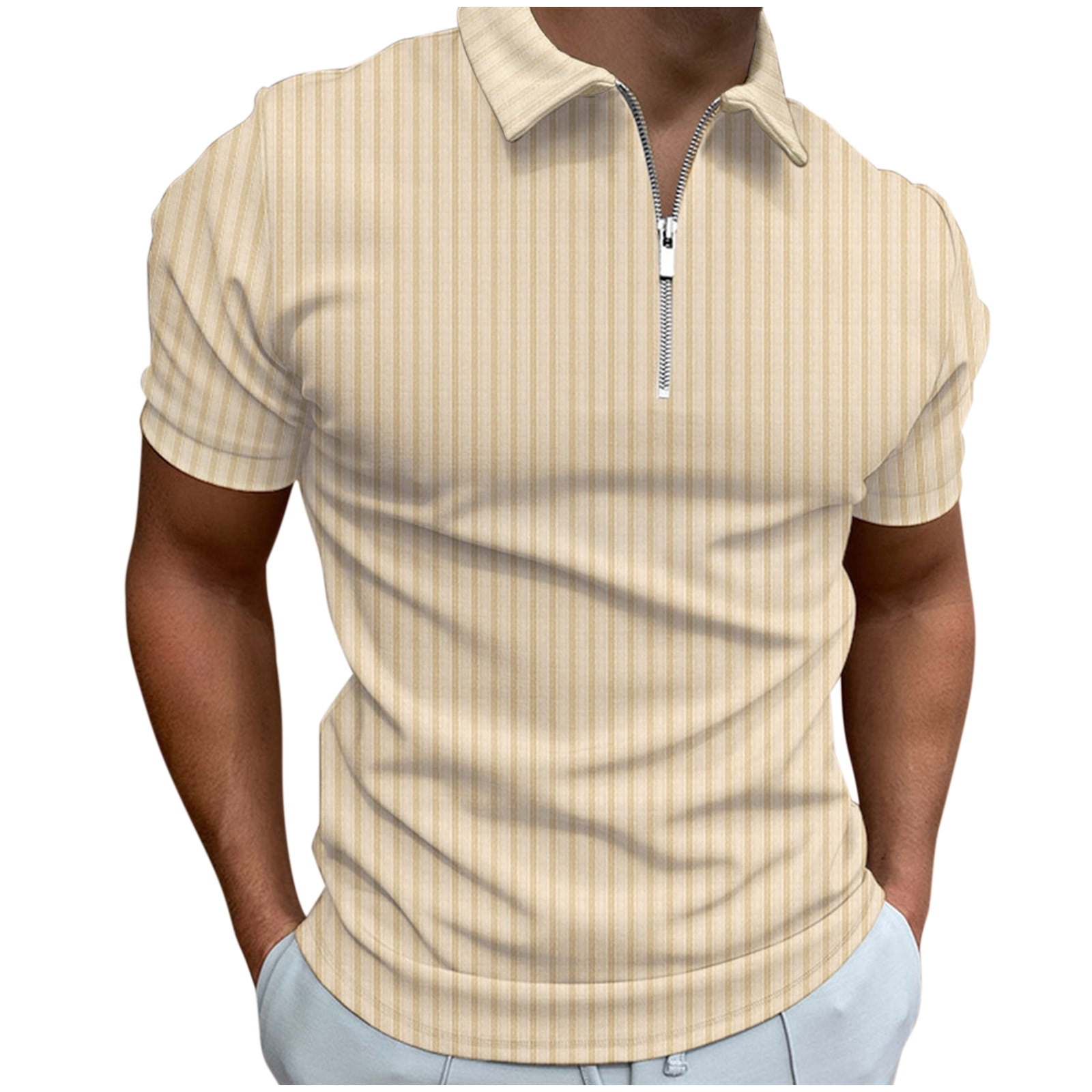 Men's Polo Shirts Summer Solid Print Shirt Elastic Turn Down Collar ...