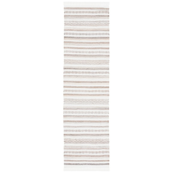 SAFAVIEH Kilim Mandy Striped Polyester Runner Rug, Ivory/Light Brown, 2'3" x 8'