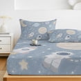 thumbnail image 6 of Full Size Fitted Sheet Set - Cartoon Universe 3 Piece Bedding Sets 16" Deep Pocket Fitted Sheet with 2 Pillowcases, Retro Blue Outer Space Moon Rocket Brushed Microfiber Hotel Luxury Bed Sheets, 6 of 9
