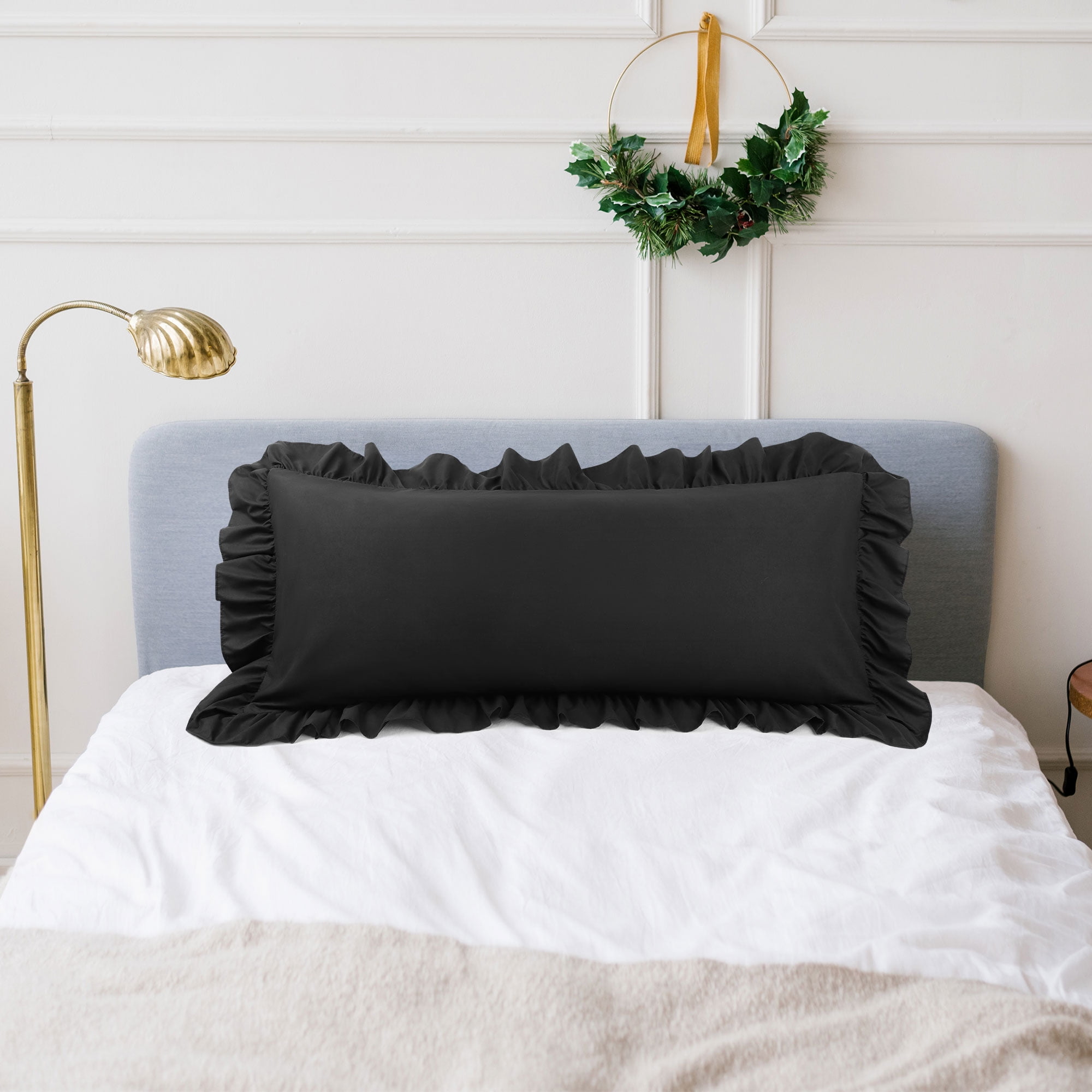 Unique Bargains Microfiber Ruffle Envelope Closure Body Pillowcases Black 20"x54"