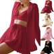 thumbnail image 4 of 3 Pieces Ruched Robe Women Pajamas Shorts Skirts Pajama Sets Nightgowns, 4 of 7