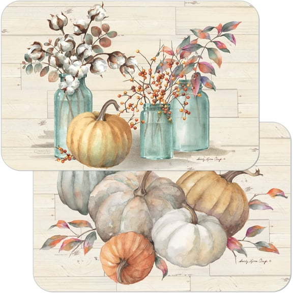 Wipe-Clean Reversible Decofoam Placemats, Pumpkin Time, Set of 2, Made in The USA