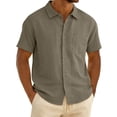 thumbnail image 2 of SeCaotees Men's Short Sleeve Linen‑Blend Button‑Front Shirt Turn‑Down Collar Relaxed Fit Lightweight Breathable Fabric For Summer Beach Vacation Shirts Army Green,L, 2 of 9