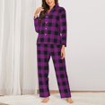 thumbnail image 2 of KLL Purple Black Plaid Print Women's Long Sleeve Pajamas with Pants Sleepwear Loungewear 2 Set-Large, 2 of 7