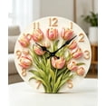 thumbnail image 3 of VOCOO 10" Wooden Tulip Pseudo 3D Wall Clock, Silent Sweep Quartz Movement, Easy to Install, Art Decorative Clocks, 3 of 10