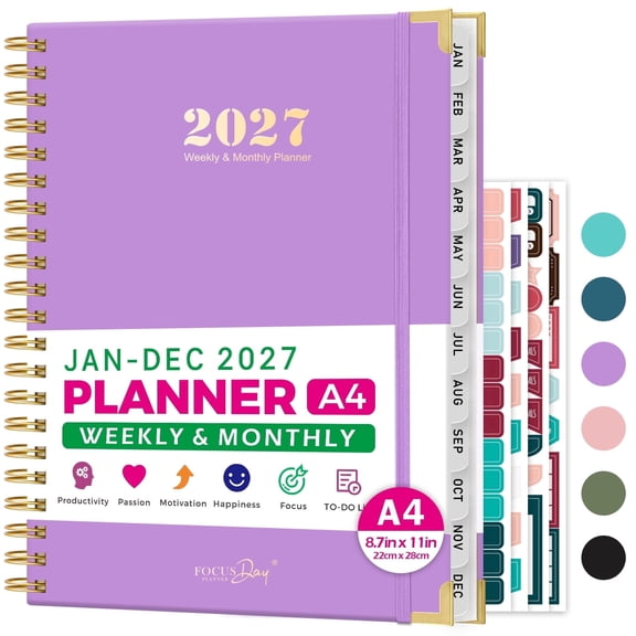 ROBCURSE 2027 Planner Calendar, 8.5" x 11" Weekly and Monthly Planner from Jan 2027 to Dec 2027, with Monthly Tabs, 4 Stickers, A4 Large Spiral Agenda Organizer Notebook for Students and Teachers
