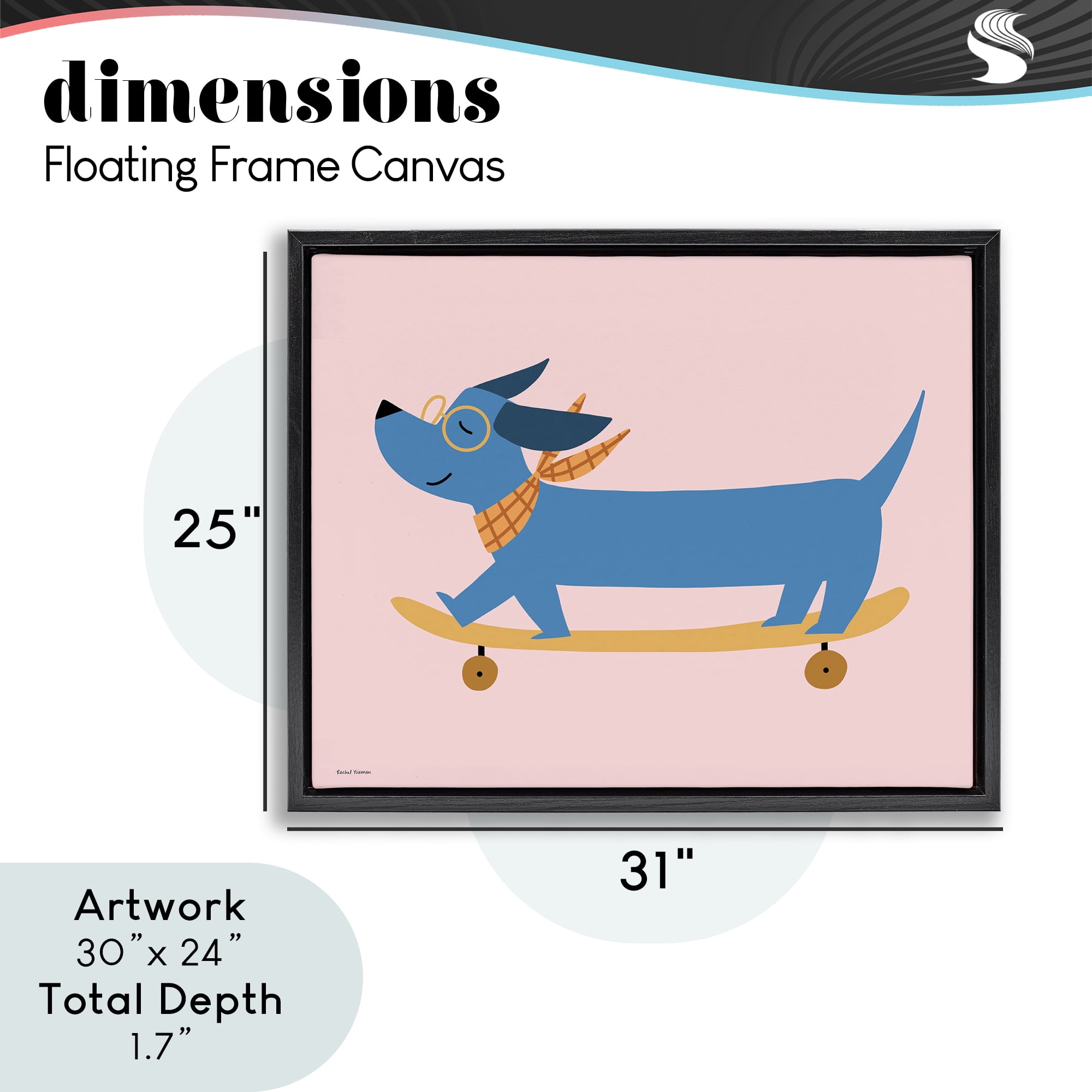 Stupell Industries Skateboarding Wiener Dog Black Framed Floater Canvas Wall Art, design by Rachel Nieman