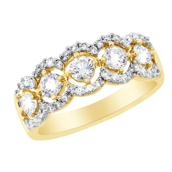 AFFY Round Cut Cubic Zirconia Five Stone Band Ring in 14k Yellow Gold Over Sterling Silver (0.88 Cttw) Size - 4