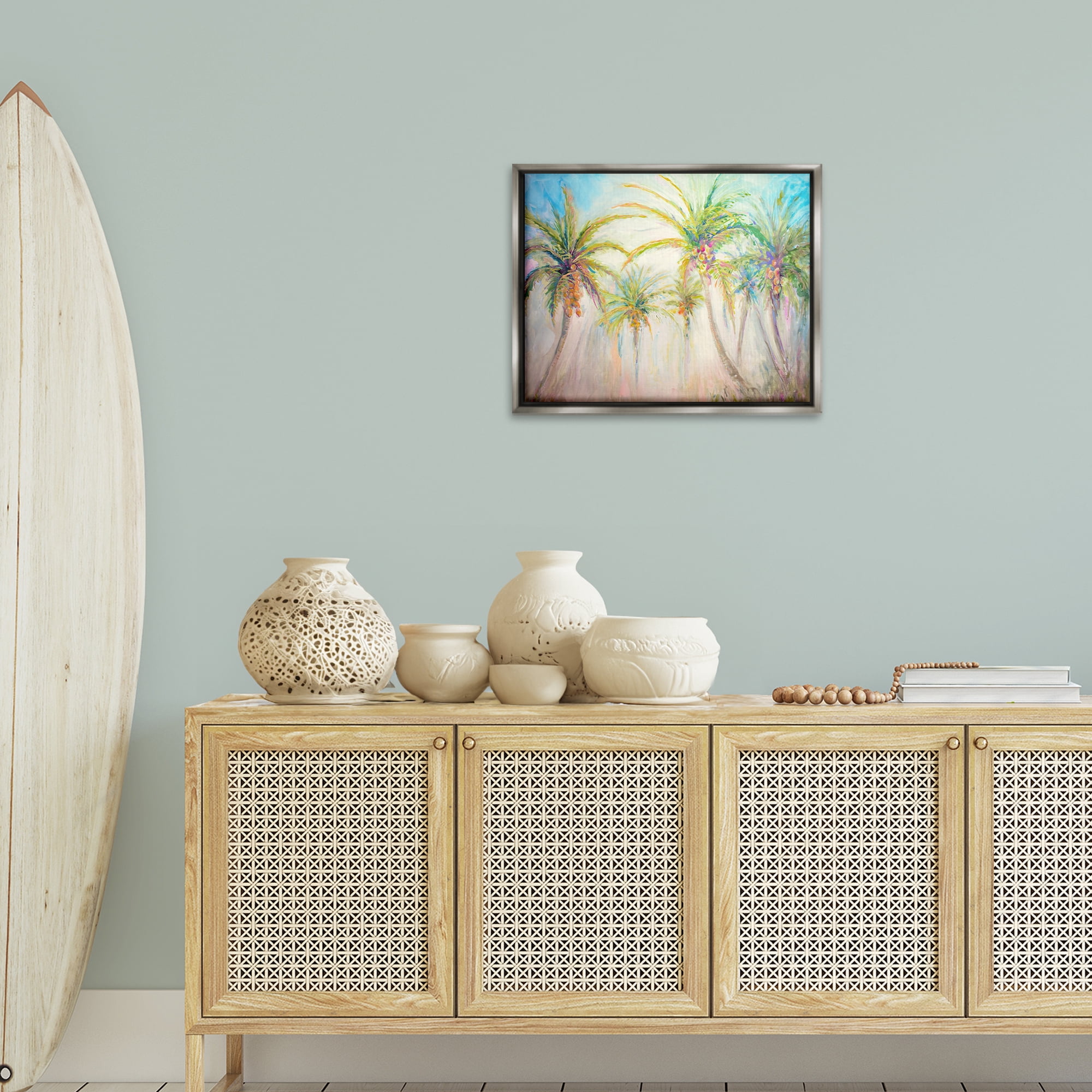 Stupell Industries Swaying Palms Abstract Botanical & Floral Painting Gray Floater Framed Canvas Art Print Wall Art, 21 x 17