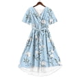 thumbnail image 5 of Ruimatai Women's V-Neck Abstract Print Short Sleeve Belted High-Low Wrap Waist Midi Dresses for Women Summer Casual & Vacation Wear, 5 of 7