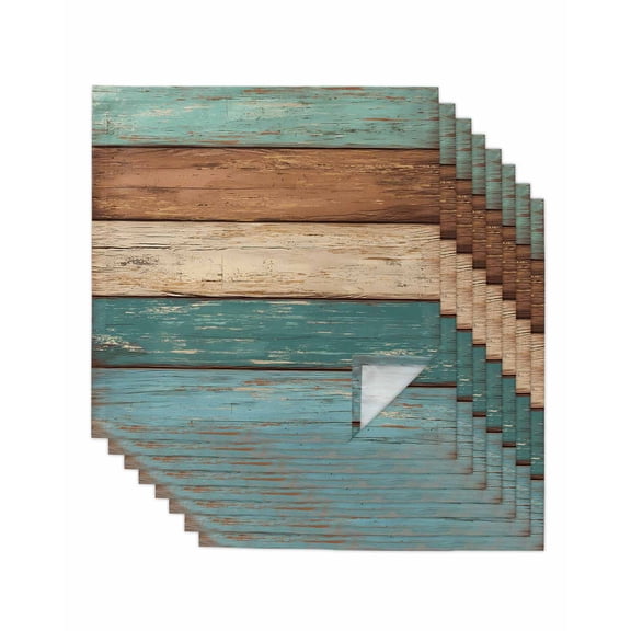 nqOlkjepod Teal Turquoise Cloth Napkins Set of 8 Reusable Dinner Napkins, Retro Farmhouse Wood Grain Brown Cocktail Napkin Washable Table Napkins for Wedding/Holiday Party/Baby Shower 20"x20"