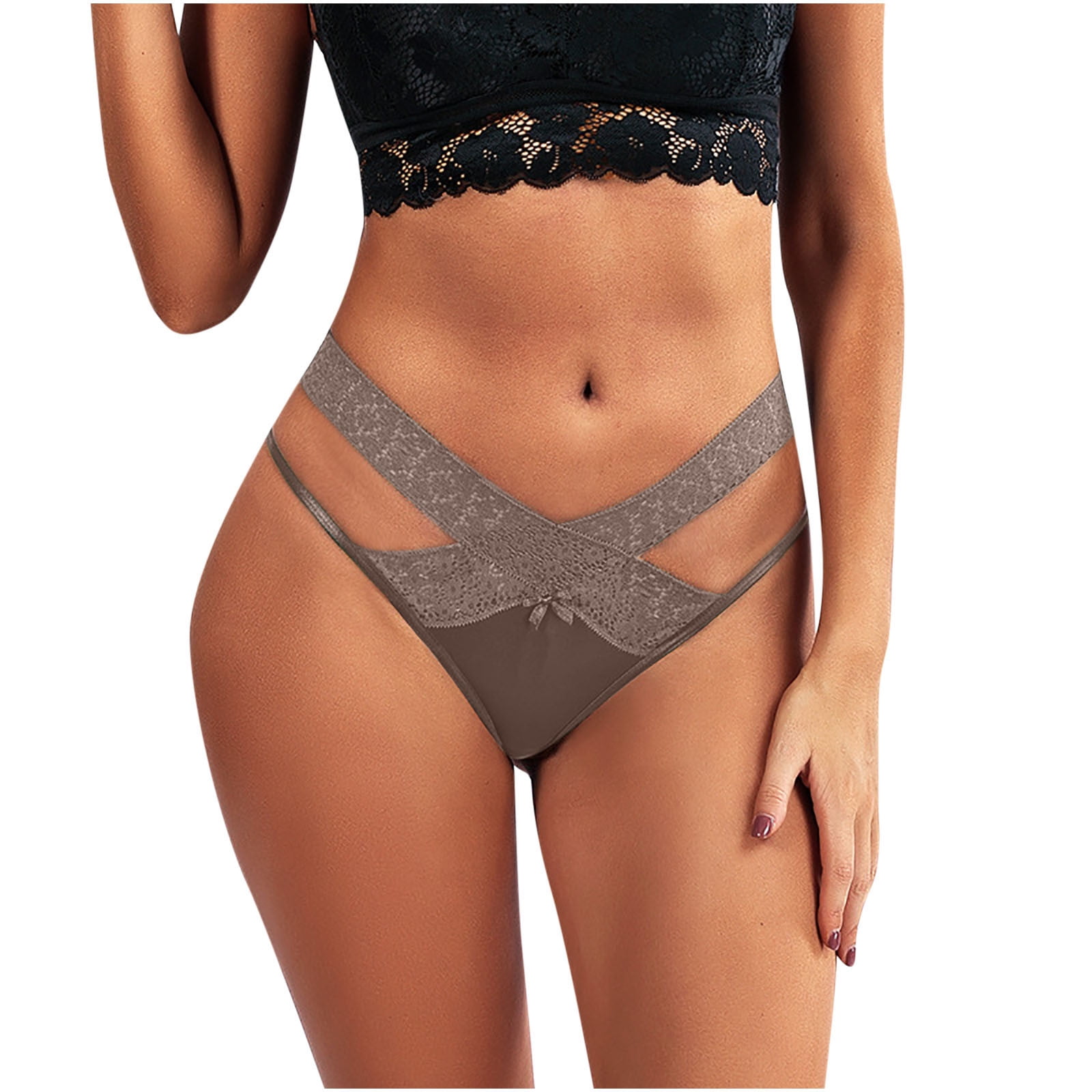 Women Lace Up Back Criss Cross Thong Briefs Brazilian High Waisted Lace  Underwear Hip-Up Bow Sexy Panties