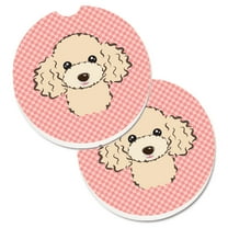 Carolines Treasures BB1258CARC Checkerboard Pink Buff Poodle Set of 2 Cup Holder Car Coasters  Large multicolor