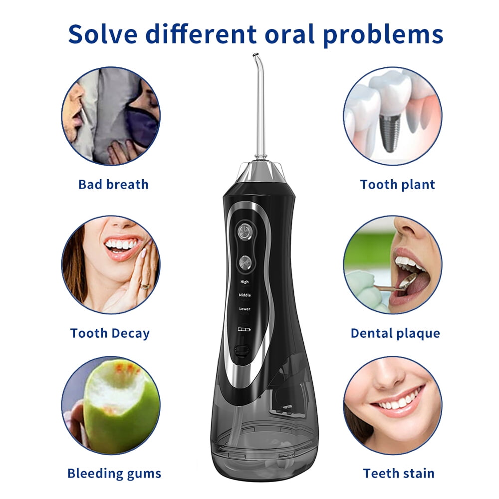 Cordless Water Flosser, 7 Multifunctional Nozzles(Orthodontic/Nose/Cleaner), 3 Modes & Diy Pressure, 320ML IPX7 Waterproof Oral Irrigator with Travel Case for Home & Travel