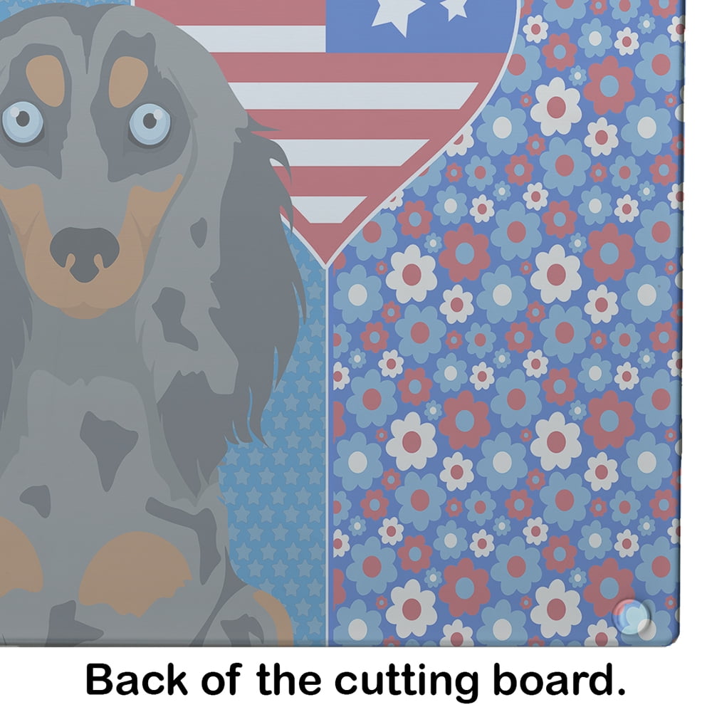 Longhair Blue and Tan Dapple Dachshund Glass Cutting Board Large 12 in x 15 in
