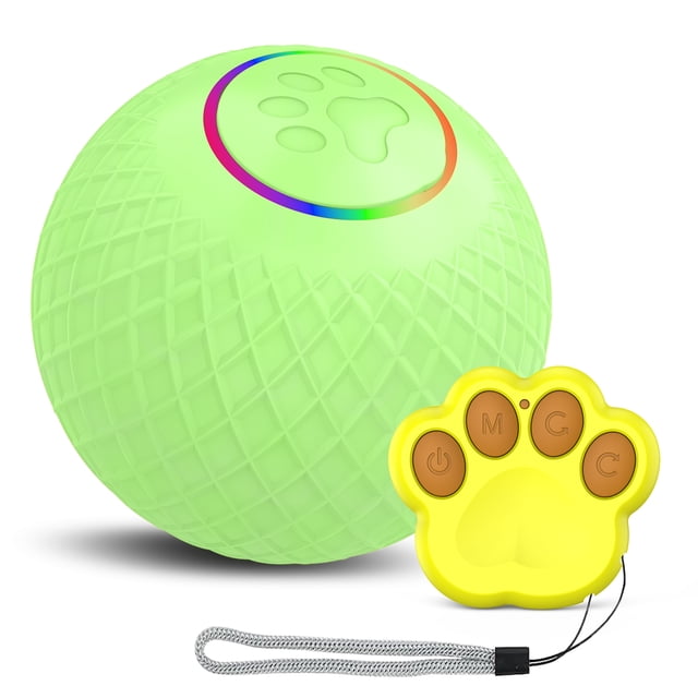 TFixol Remote Control LED Pet Toy Ball for Cats and Small Animals, Waterproof, Rechargeable, 55mm Diameter, Green/Yellow/Blue Options, Crazy/Normal Modes, 4-Hour Playtime