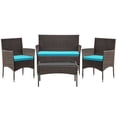thumbnail image 7 of Vineego 4 4PCS Patio Furniture Set Outdoor Conversation Rattan Chairs with Cushion and Loveseat Glass Table for Garden Backyard Porch, Brown/ Blue, 7 of 7