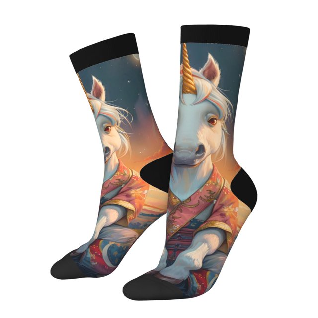 Fotbe Starry Sky Cute Horse Calcetas Largas con Estampado para Hombre y Mujer – Calcetas de Compresión Transpirables y Elásticas, Viajar y Uso Diario Talla 5-11